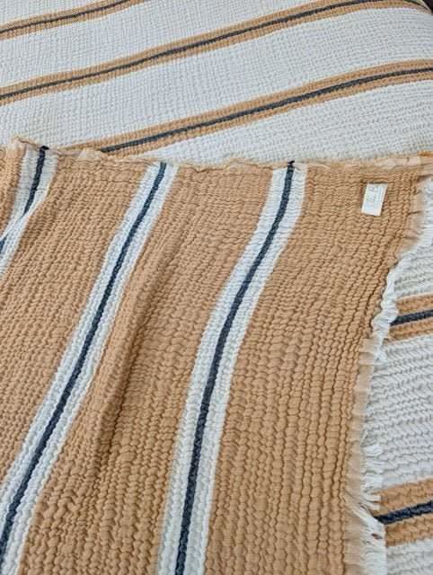 Sunbeam Bedspread Collection – Reversible Organic Turkish Cotton, Striped Design, Fits Queen/King