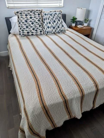 Sunbeam Bedspread Collection – Reversible Organic Turkish Cotton, Striped Design, Fits Queen/King
