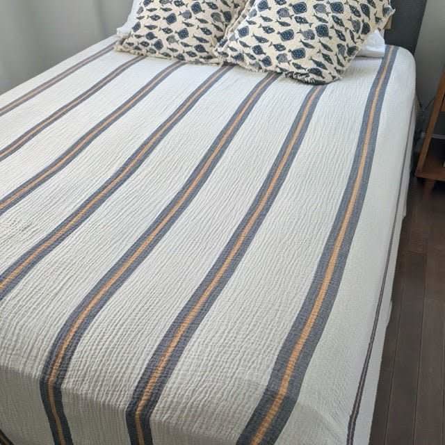 Sunbeam Bedspread Collection – Reversible Organic Turkish Cotton, Striped Design, Fits Queen/King