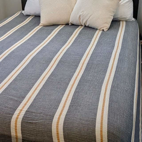 Sunbeam Bedspread Collection – Reversible Organic Turkish Cotton, Striped Design, Fits Queen/King