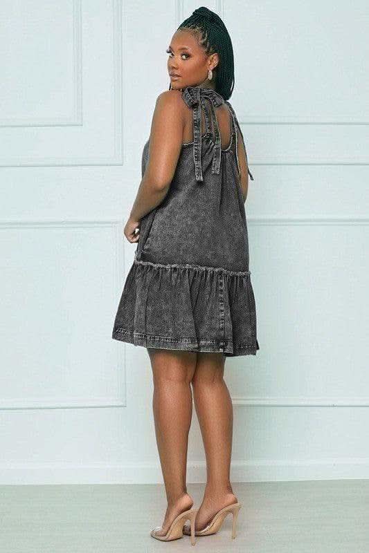 SUNNY SUNDAYS Tie-Strap Ruffle Denim Dress - SwagglyLife Home & Fashion