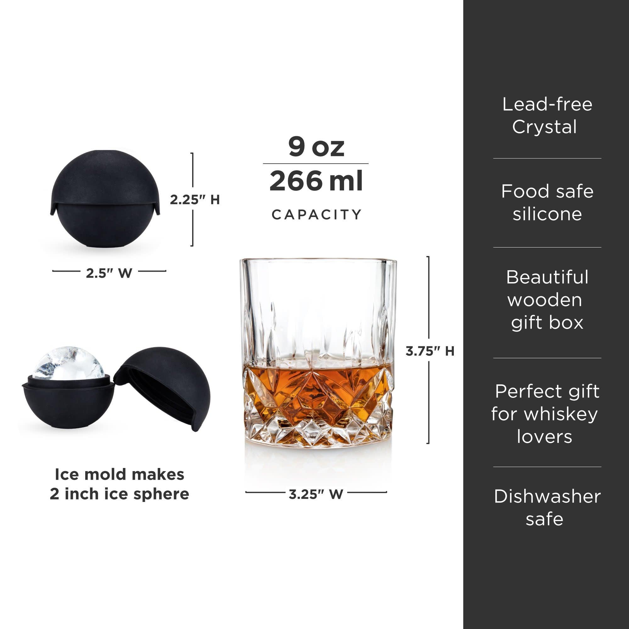 Viski 8-Piece Ice Sphere Mold and Crystal Rocks Glass Gift Set