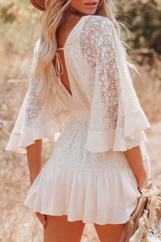 Sweet Love Lace Cutout Surplice Half Sleeve Dress in - Dresses photo