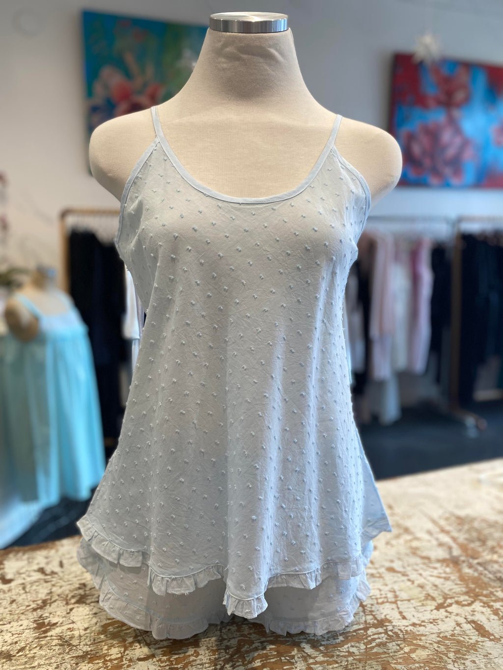 Swiss Dot Camisole and Shorties in Blue - PAJAMAS photo