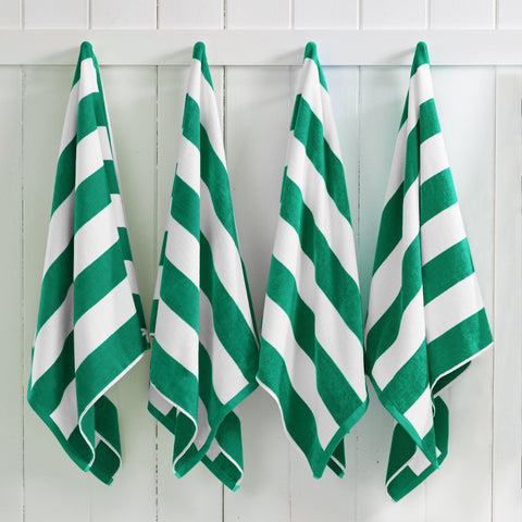 Cotton Velour Cabana Stripe Beach Towel - Novia Collection in 4 Pack- 30" x 60" Green - photo