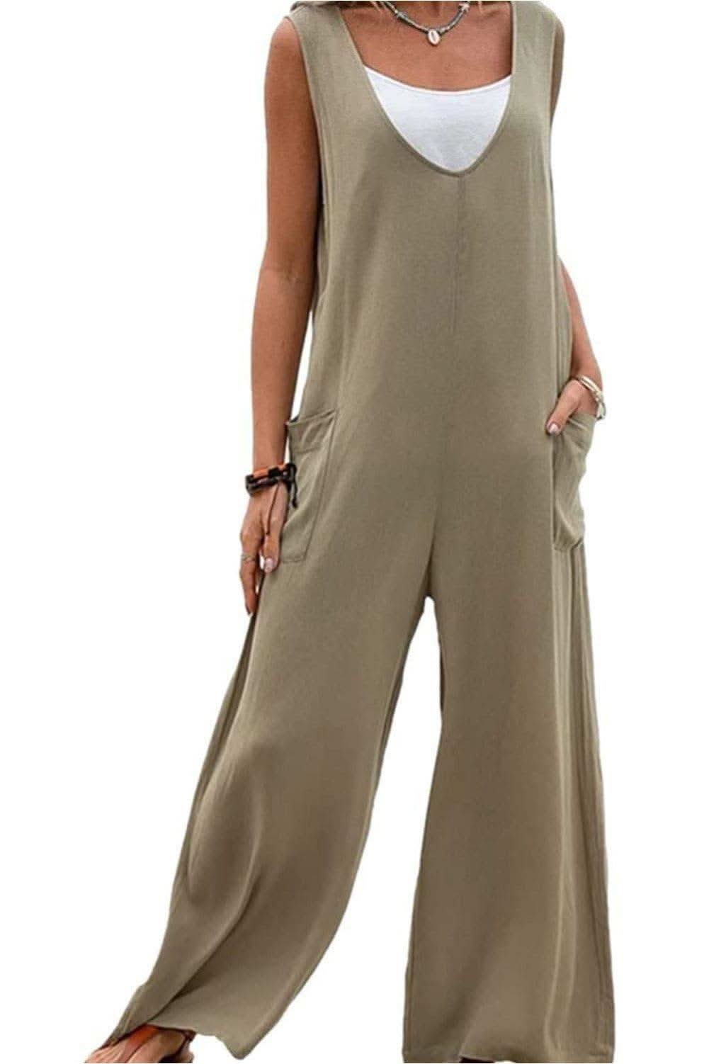 Take a Stroll Full Size Wide Strap Jumpsuit with Pockets - SwagglyLife Home & Fashion