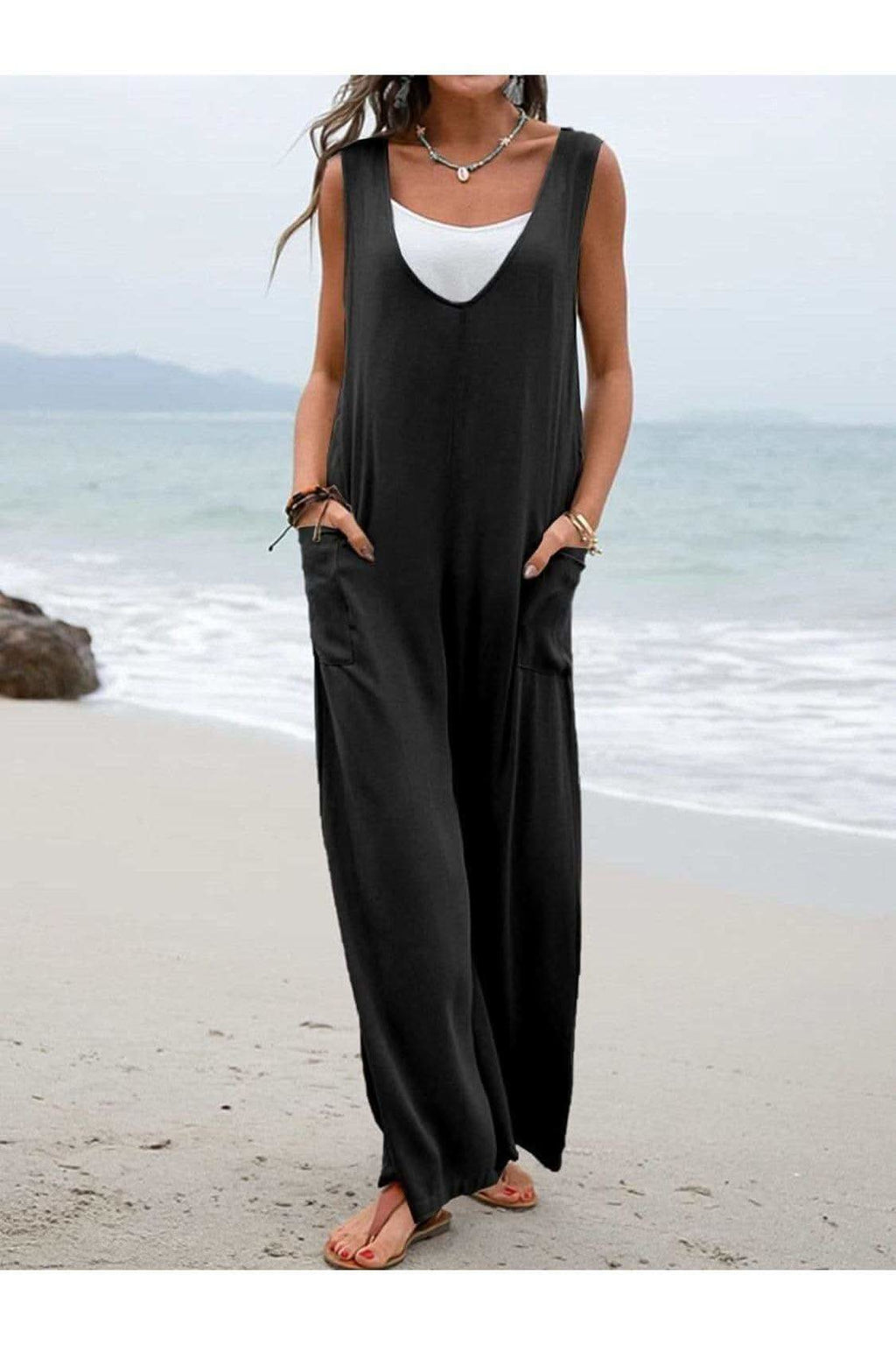 Take a Stroll Full Size Wide Strap Jumpsuit with Pockets - SwagglyLife Home & Fashion