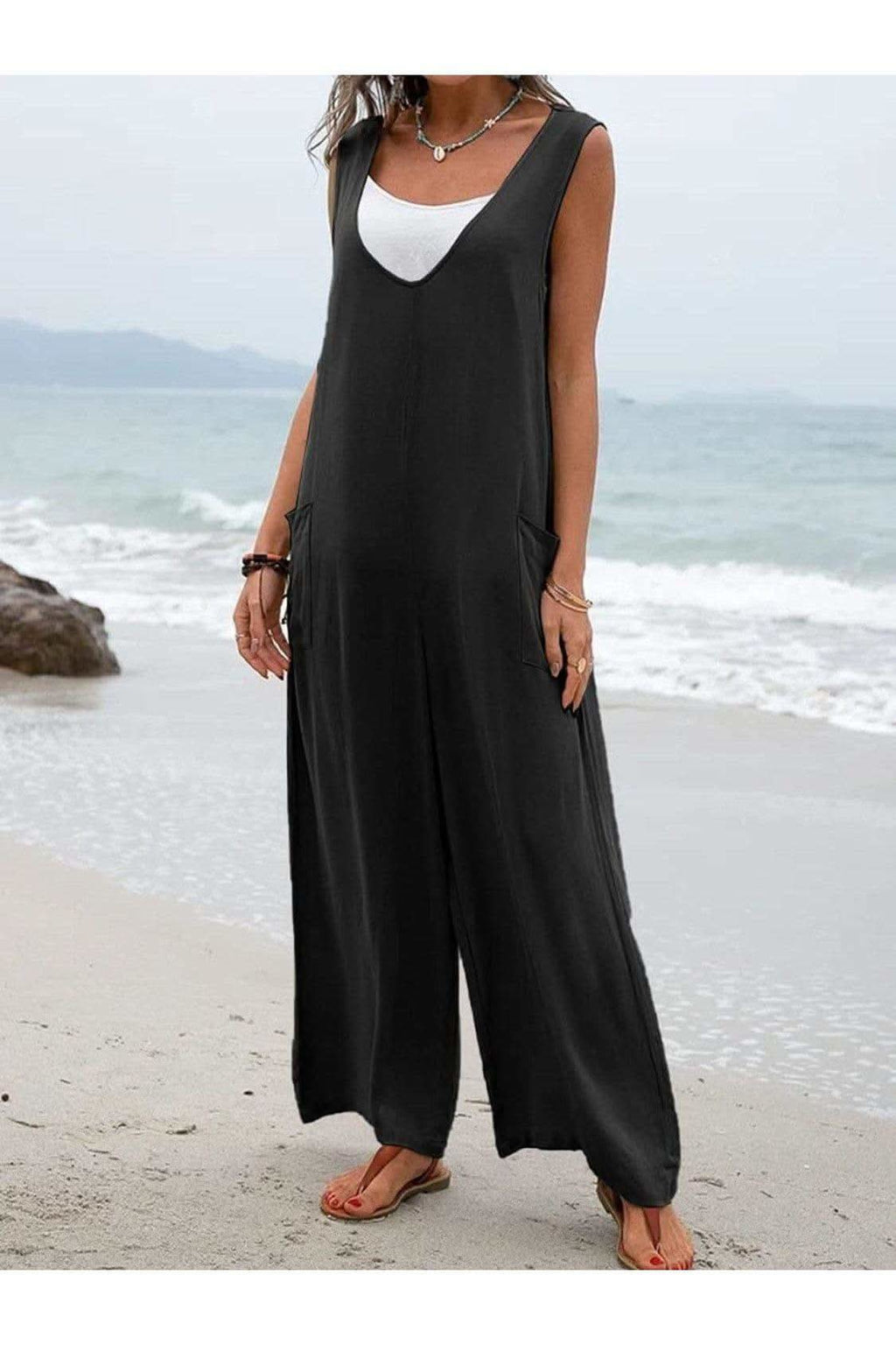Take a Stroll Full Size Wide Strap Jumpsuit with Pockets - SwagglyLife Home & Fashion