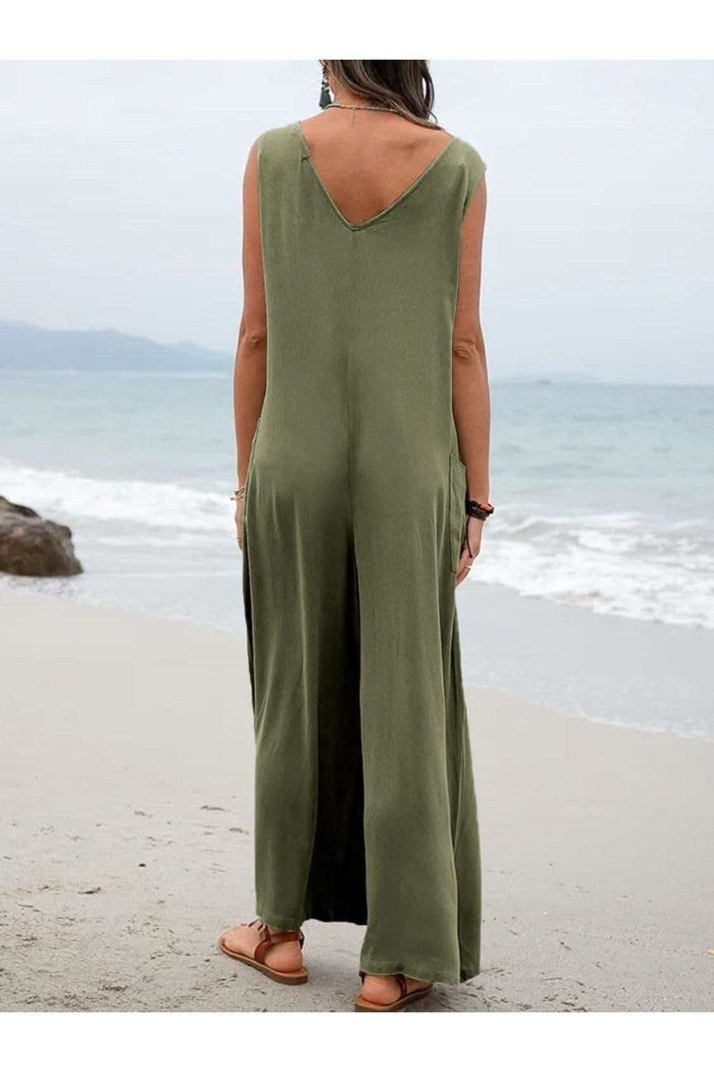 Take a Stroll Full Size Wide Strap Jumpsuit with Pockets - SwagglyLife Home & Fashion