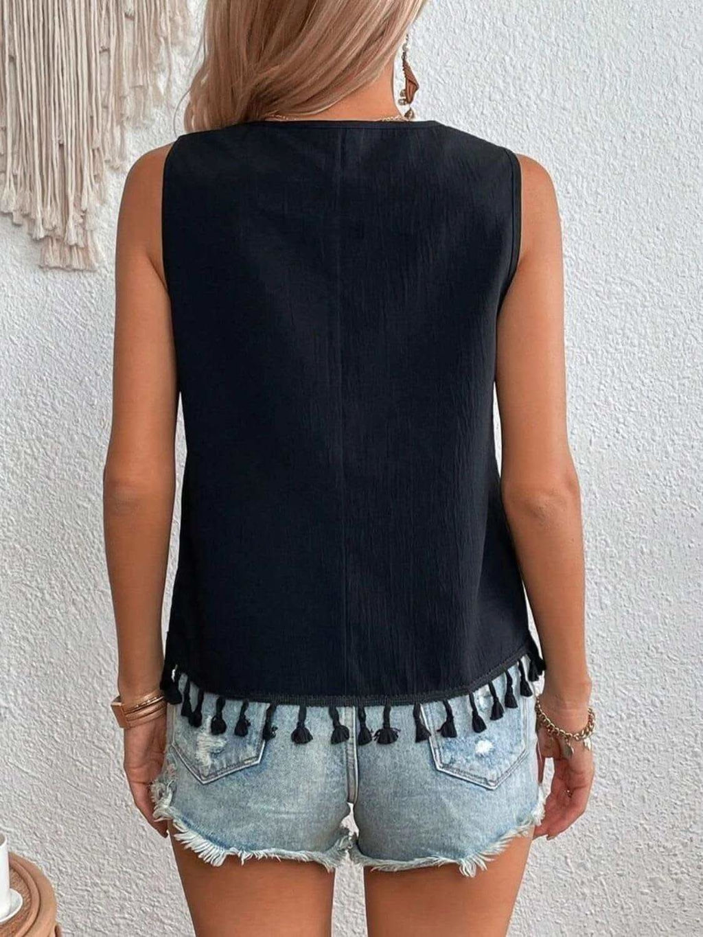 Tassel Printed V-Neck Tank - SwagglyLife Home & Fashion