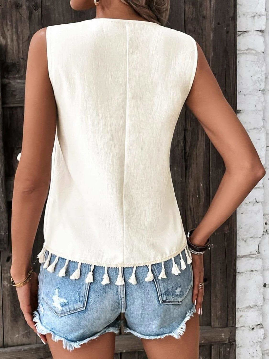 Tassel Printed V-Neck Tank - SwagglyLife Home & Fashion