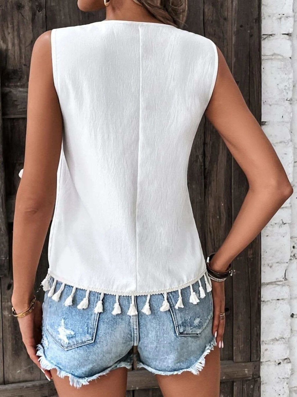 Tassel Printed V-Neck Tank - SwagglyLife Home & Fashion