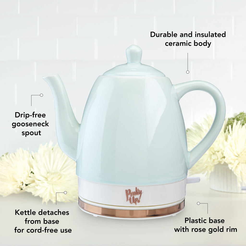 Pinky Up Tea Noelle Ceramic Electric Tea Kettle in Mint in - product_type::kettle photo