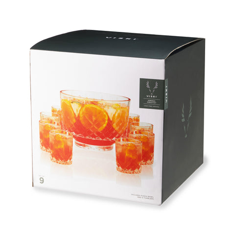 Viski Admiral Crystal Punch Bowl and Tumbler Set