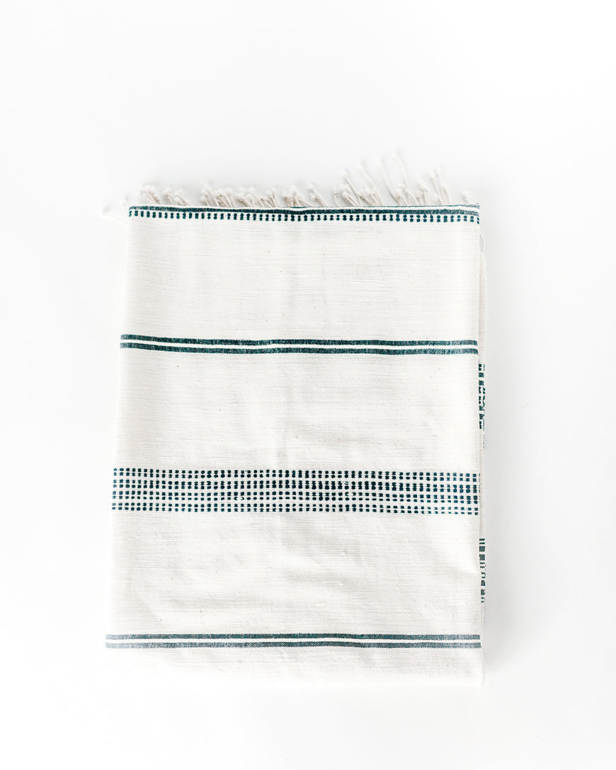 Aden Cotton Throw Blanket in Natural with Navy - Blankets photo