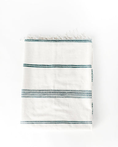 Aden Cotton Throw Blanket in Natural with Navy - Blankets photo