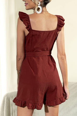 Tie Belt V-Neck Ruffled Romper - SwagglyLife Home & Fashion