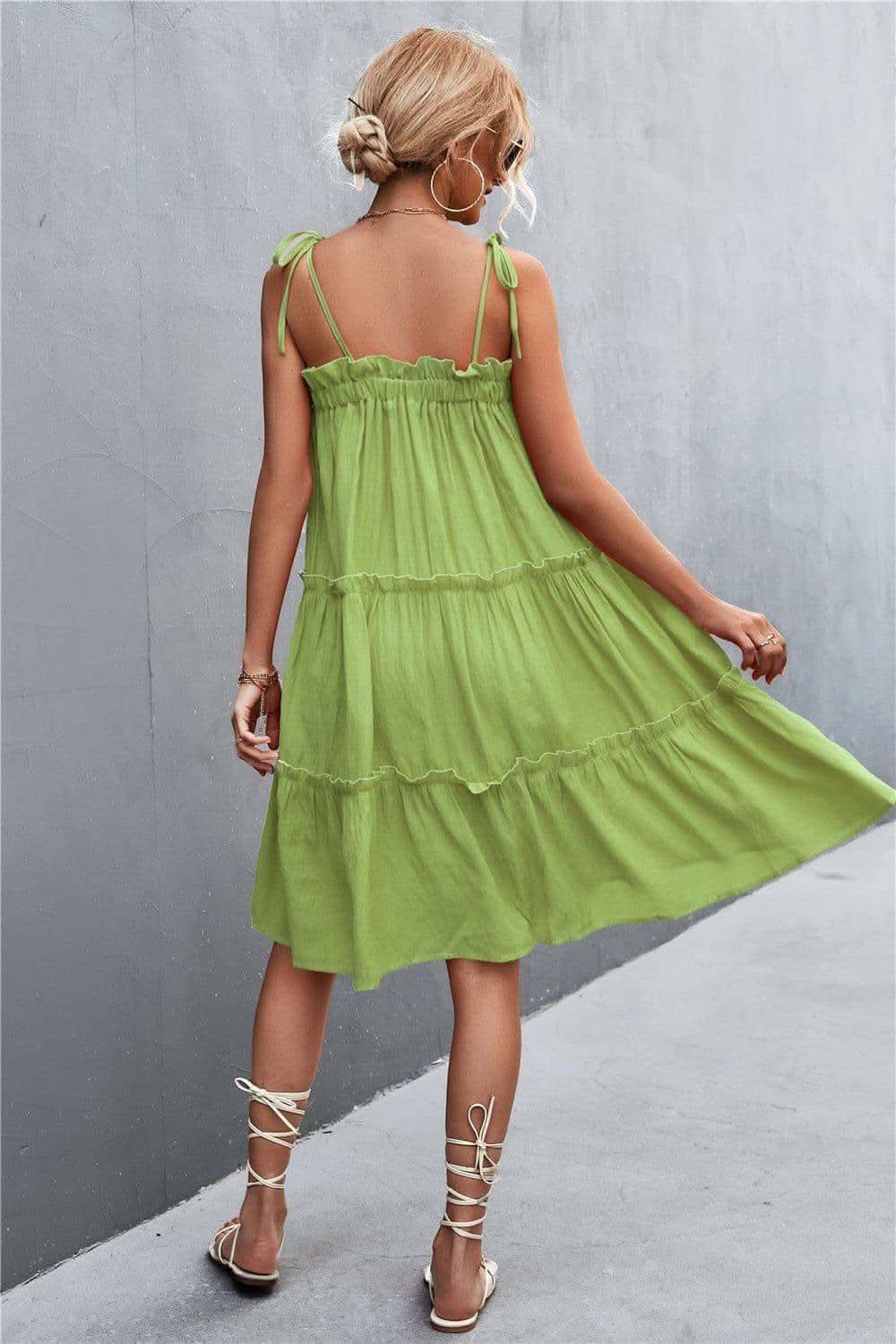 Tie-Shoulder Frill Trim Sleeveless Dress - SwagglyLife Home & Fashion