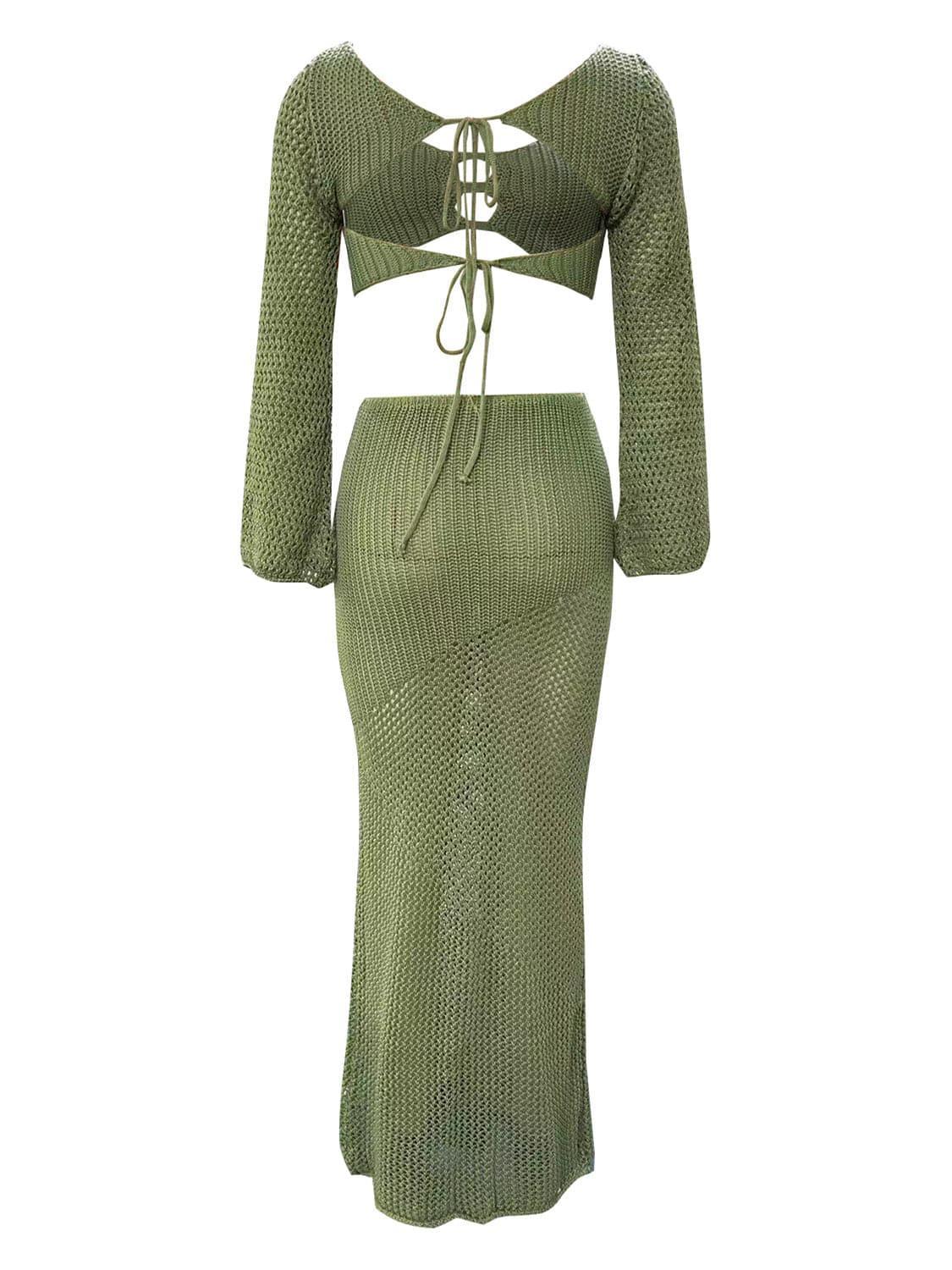 Tied Long Sleeve Top and Skirt Cover Up Set - SwagglyLife Home & Fashion