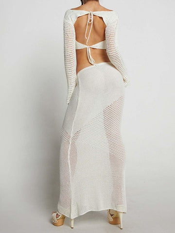 Tied Long Sleeve Top and Skirt Cover Up Set - SwagglyLife Home & Fashion