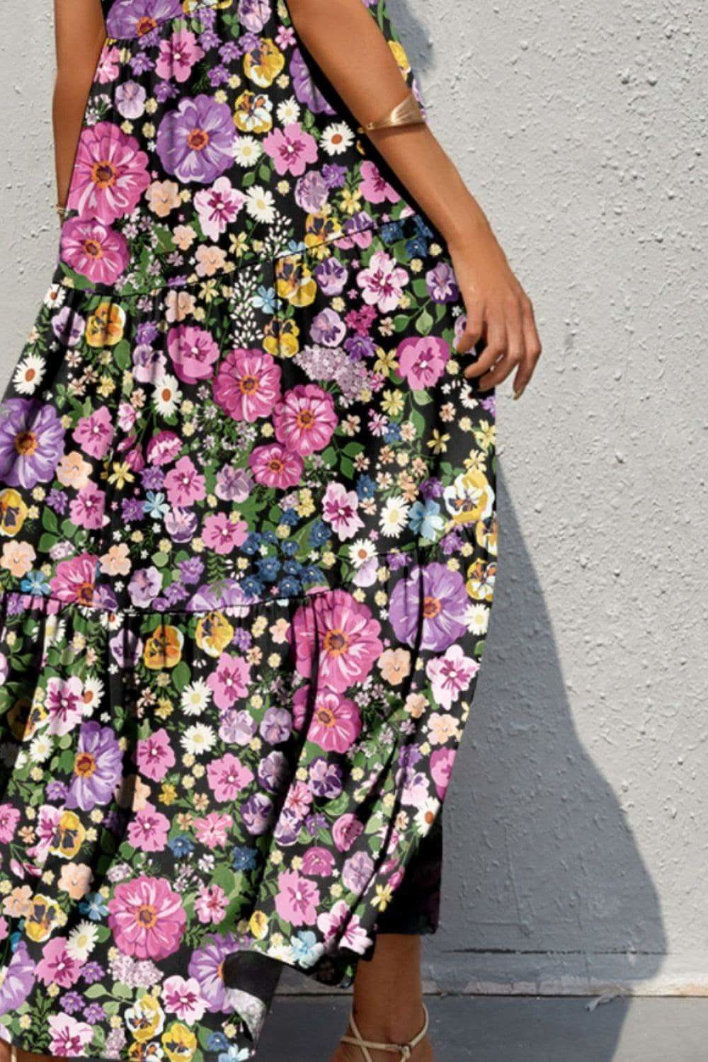 Tiered Printed V-Neck Sleeveless Dress - SwagglyLife Home & Fashion
