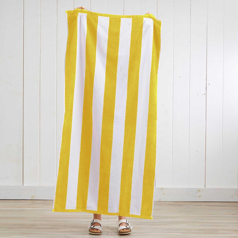Cotton Velour Cabana Stripe Beach Towel - Novia Collection in Single Oversized- 35" x 70" Yellow - photo