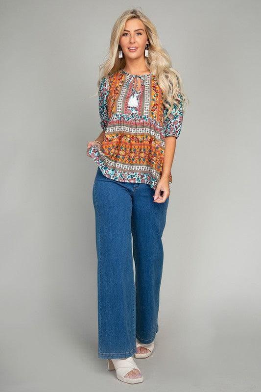 Tunic Top with Tassel, Sky Blue - SwagglyLife Home & Fashion