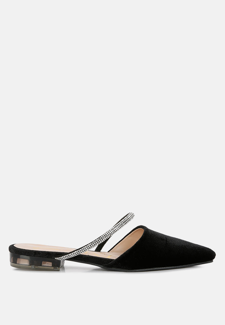 Turnon Velvet Diamante Detail Flat Mules in Black - Flats photo