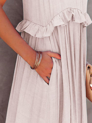 Twirl for Me Ruffled Sleeveless Maxi Dress with Pockets - SwagglyLife Home & Fashion