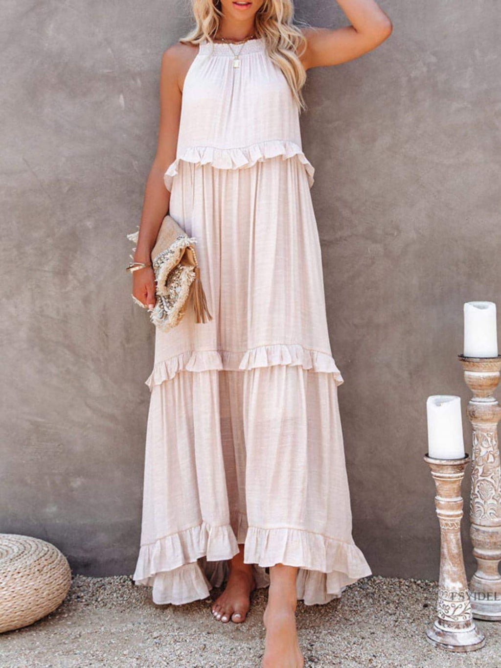 Twirl for Me Ruffled Sleeveless Maxi Dress with Pockets - SwagglyLife Home & Fashion