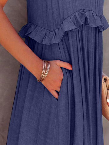 Twirl for Me Ruffled Sleeveless Maxi Dress with Pockets - SwagglyLife Home & Fashion