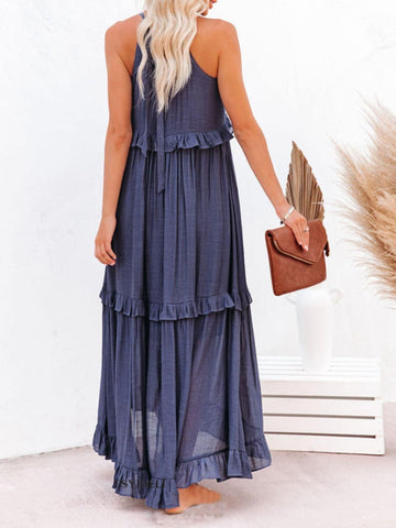Twirl for Me Ruffled Sleeveless Maxi Dress with Pockets - SwagglyLife Home & Fashion