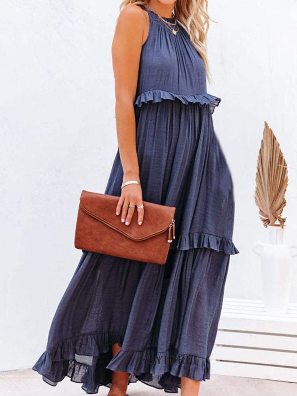 Twirl for Me Ruffled Sleeveless Maxi Dress with Pockets - SwagglyLife Home & Fashion