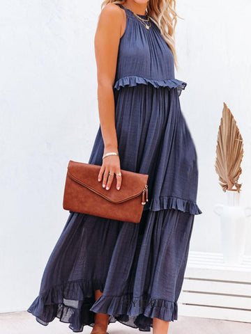 Twirl for Me Ruffled Sleeveless Maxi Dress with Pockets - SwagglyLife Home & Fashion