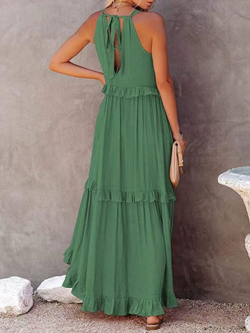 Twirl for Me Ruffled Sleeveless Maxi Dress with Pockets - SwagglyLife Home & Fashion