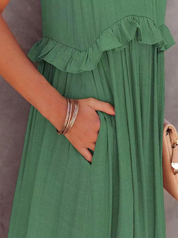 Twirl for Me Ruffled Sleeveless Maxi Dress with Pockets - SwagglyLife Home & Fashion