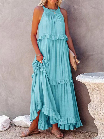 Twirl for Me Ruffled Sleeveless Maxi Dress with Pockets - SwagglyLife Home & Fashion