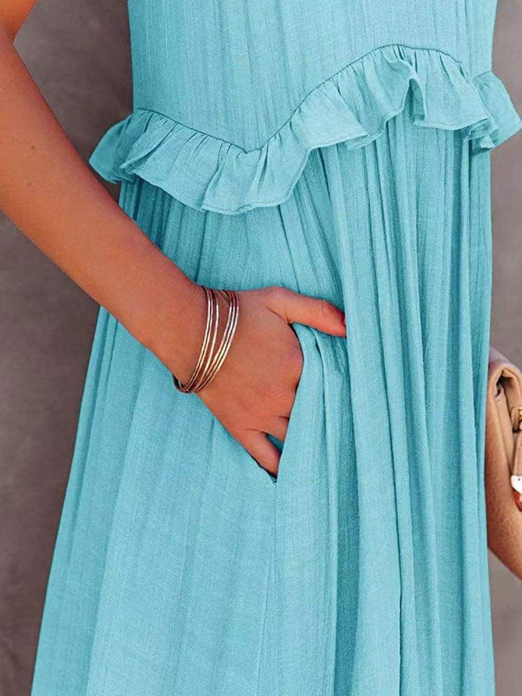 Twirl for Me Ruffled Sleeveless Maxi Dress with Pockets - SwagglyLife Home & Fashion