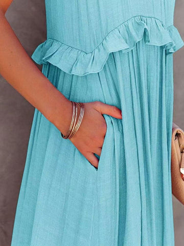 Twirl for Me Ruffled Sleeveless Maxi Dress with Pockets - SwagglyLife Home & Fashion