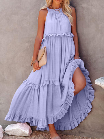 Twirl for Me Ruffled Sleeveless Maxi Dress with Pockets - SwagglyLife Home & Fashion