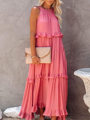 Twirl for Me Ruffled Sleeveless Maxi Dress with Pockets - SwagglyLife Home & Fashion