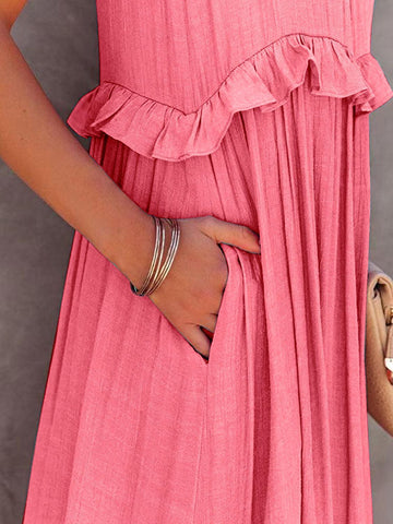 Twirl for Me Ruffled Sleeveless Maxi Dress with Pockets - SwagglyLife Home & Fashion