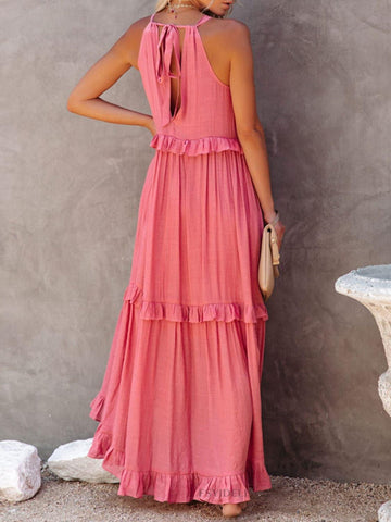 Twirl for Me Ruffled Sleeveless Maxi Dress with Pockets - SwagglyLife Home & Fashion