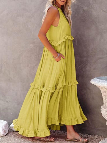 Twirl for Me Ruffled Sleeveless Maxi Dress with Pockets - SwagglyLife Home & Fashion