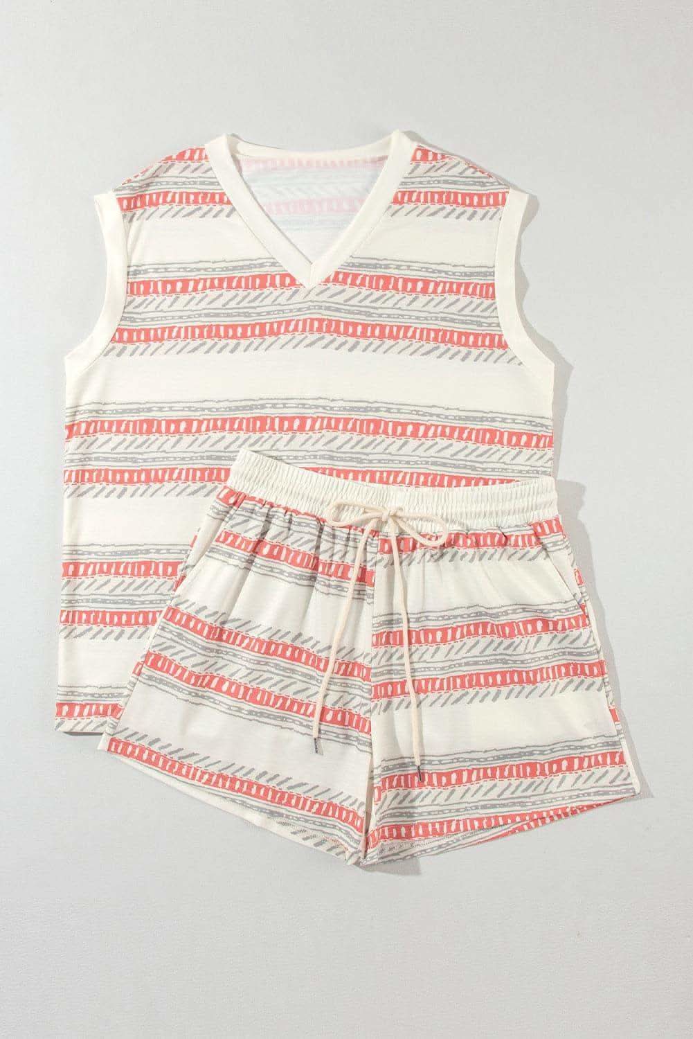 V-Neck Sleeveless Top and Drawstring Shorts Set - SwagglyLife Home & Fashion