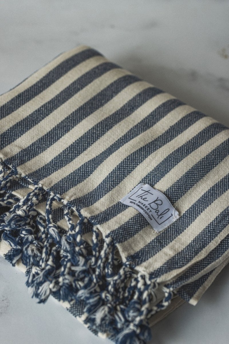 Vertical Stripe Turkish Beach Towel – Full-Size, Handwoven with Tassels – Modern Design in - Beach Towel photo