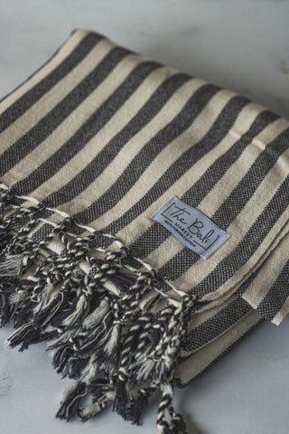 Vertical Stripe Turkish Beach Towel – Full-Size, Handwoven with Tassels – Modern Design in - Beach Towel photo