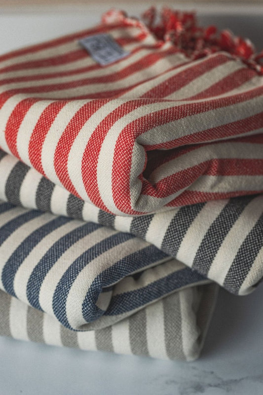 Vertical Stripe Turkish Beach Towel – Full-Size, Handwoven with Tassels – Modern Design in - Beach Towel photo