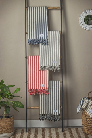 Vertical Stripe Turkish Beach Towel – Full-Size, Handwoven with Tassels – Modern Design in - Beach Towel photo