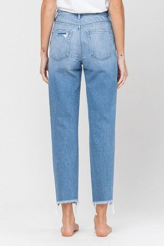 VERVET by Flying Monkey Distressed Raw Hem Mom Jeans - SwagglyLife Home & Fashion